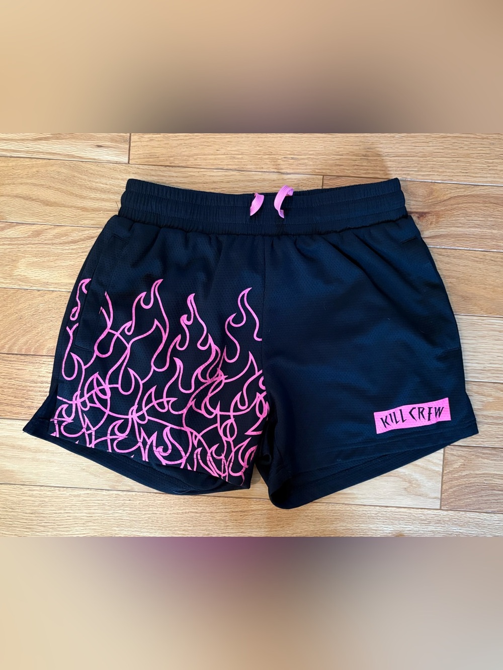 kill crew muay thai shorts womens M pink flame logo drawstring active gym